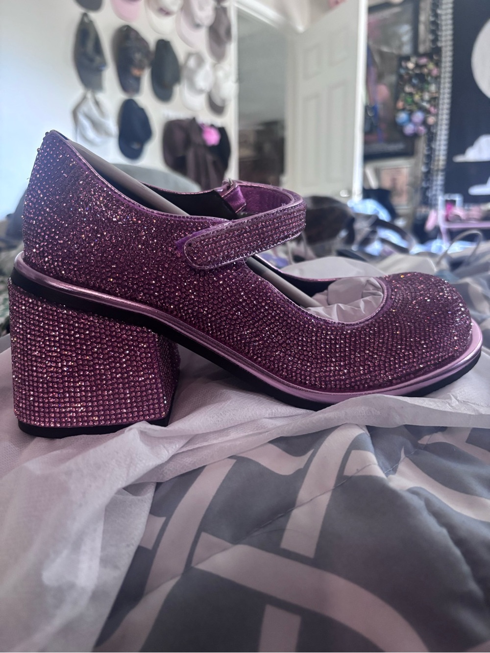 Sparkling Pink Maryjane Block Heel